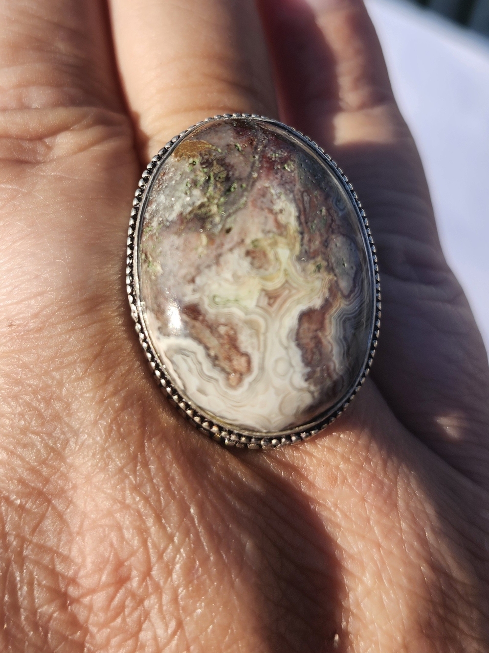 Crazy Lace Agate Balinese Silver 925 Setting Big Bold Beautiful Ring Sz 6.75